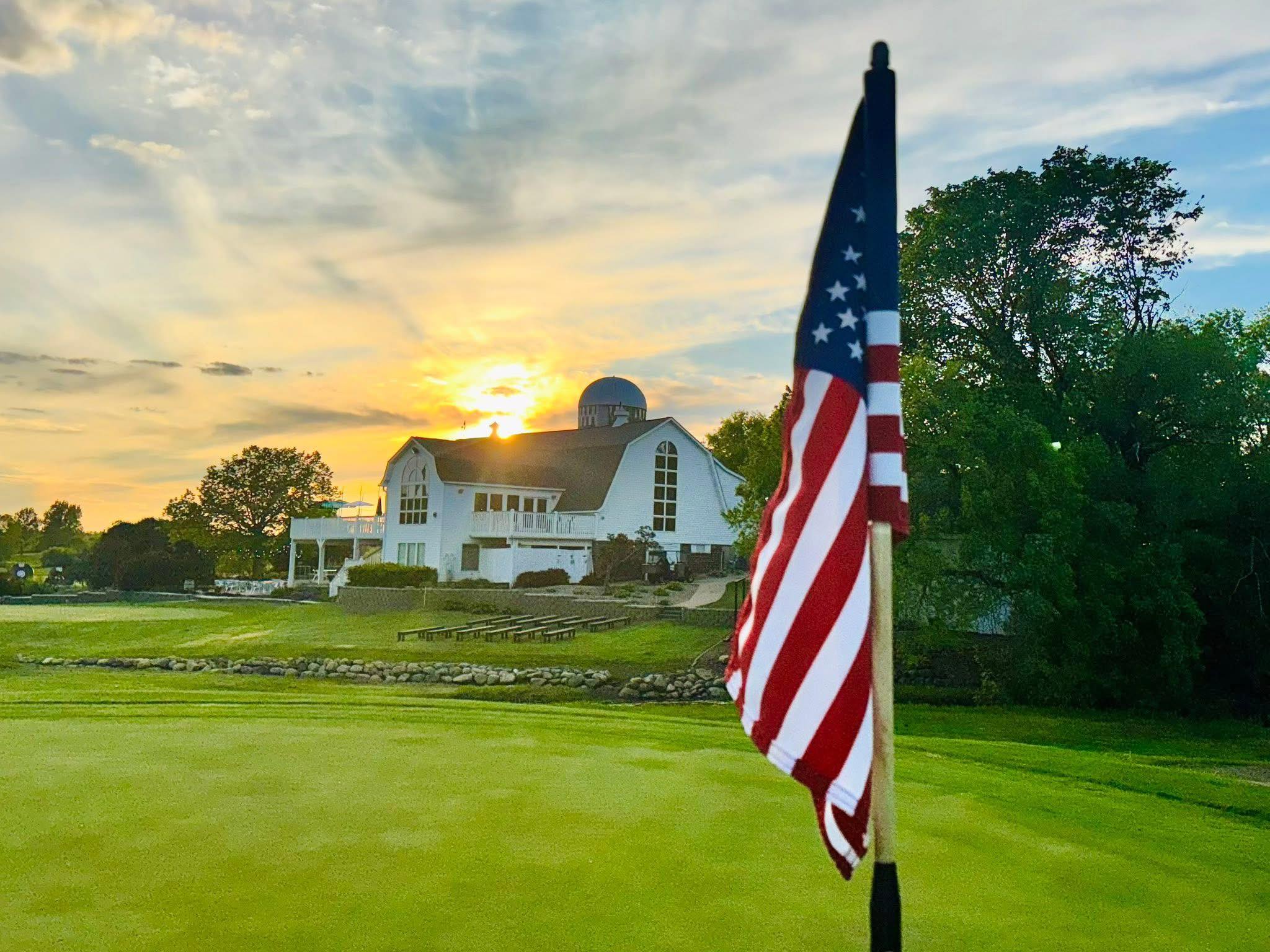 American flag on golf course
