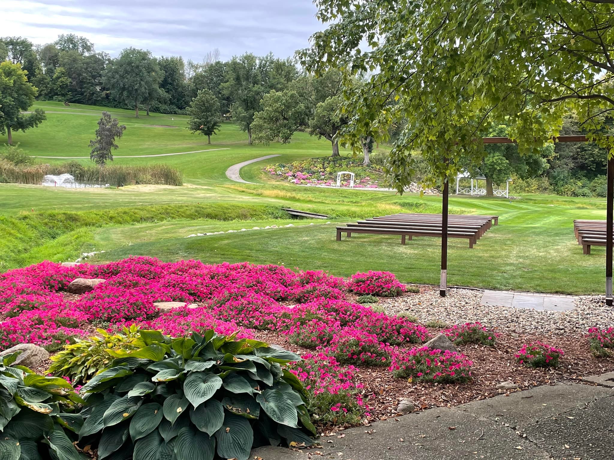 Flowers on golf course green